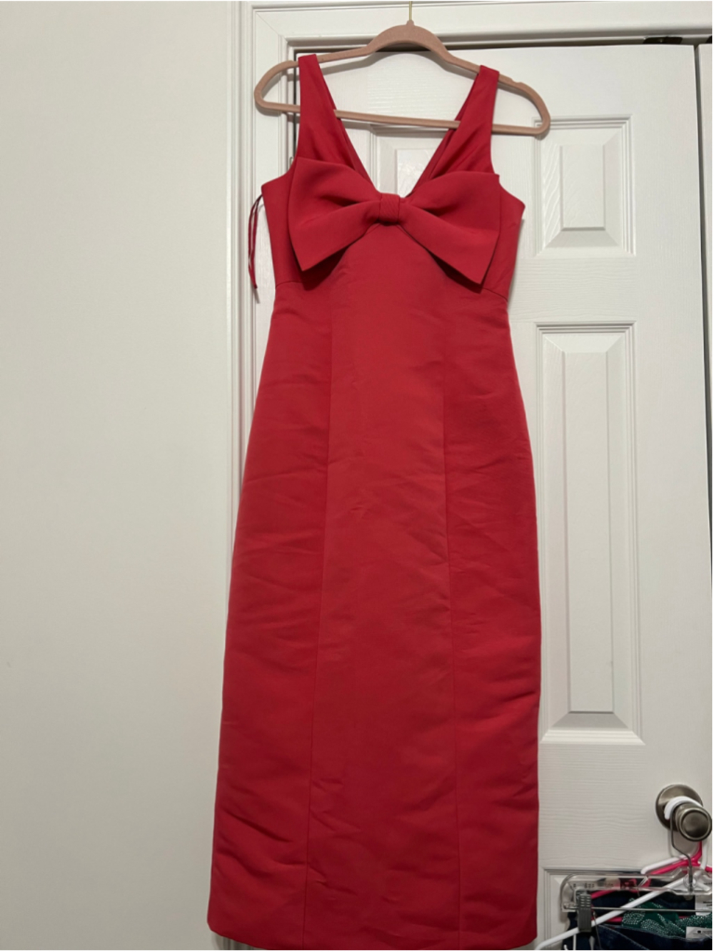 Women's Amsale Harlan Midi Dress Size 8 Hot Pink Bow Detail